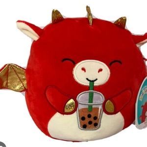 I am selling a red dragon drinking boba tea.